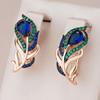 Blue Natural Zircon Drop Earrings For Women Rose Gold And Black Plating Vintage Crystal Leaf Daily Fine Jewelry