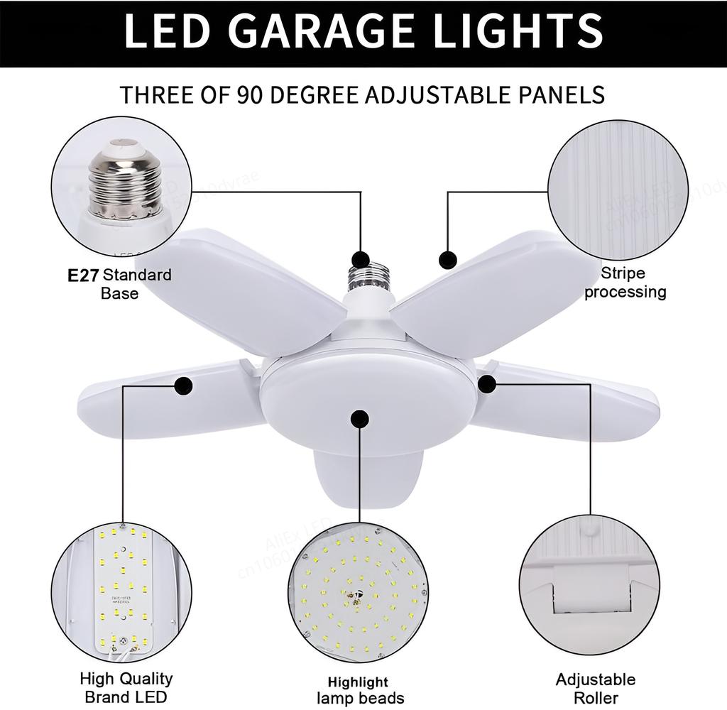HOMZY E27 LED Bulb Fan Blade Timing Lamp 220V110V 28W 200W Foldable Led Industrial Light Bulb Lamp for Home Ceiling Light Garage Light