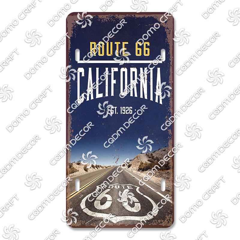 Retro Route 66 License Metal Tin Signs Vintage Road Trip Car Metal Plate Garage Club Gas Station Car Wall Decor
