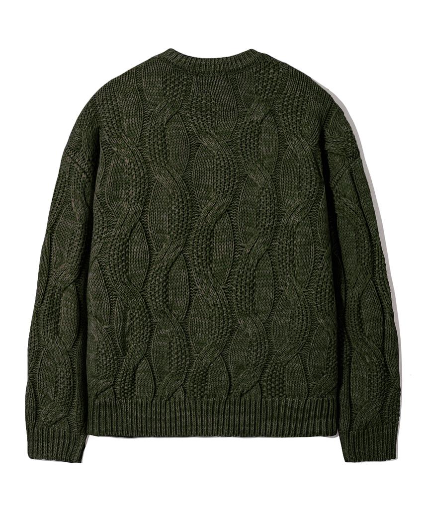 TRILLION Washable Big Cable Oversized Crew Neck Knit [Khaki]