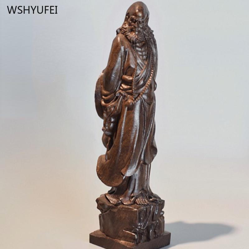 1 pc Wood carving of the statue of the founder of Dharma living room office bookshelf desktop Home furnishings Chinese Crafts