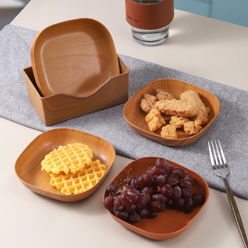 1/2Pcs Japanese Imitation Wood Grain Snack Dish Food Grade Pp Material Vegetable Dish Fruit Dish Kitchen Bowl Dish Dinnerware