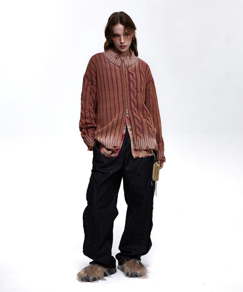 Aleseueseussi Incision Jacquard Mixed Pants - Black