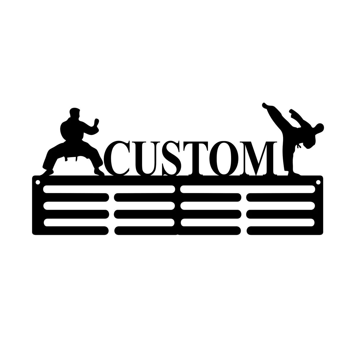 

Karate Medal Holder Custom Name Wall Display 12 Rungs Iron Karate Medal Rack Personalized Wall Mount 12 Hooks Black Metal чёрный