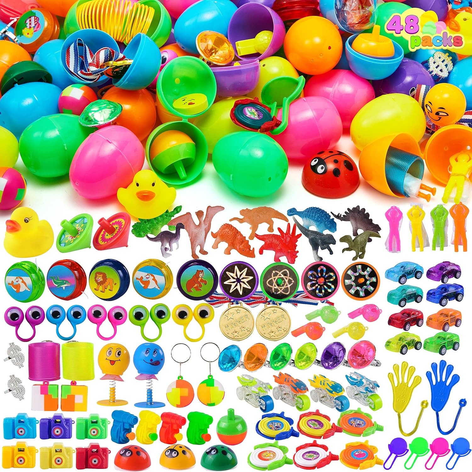 Activating Toys Boys Joyfy 48Pcs Easter Eggs With Toys Inside Prefilled Easter Eggs With Popular Assorted Toys For Girls Basket Stuffers Filler