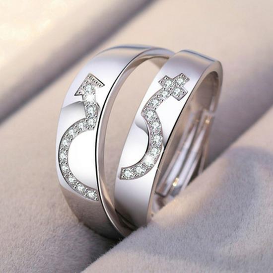 European & American Silver-Plated Zircon Wedding Rings - Korean Style Open Couple Rings for Women