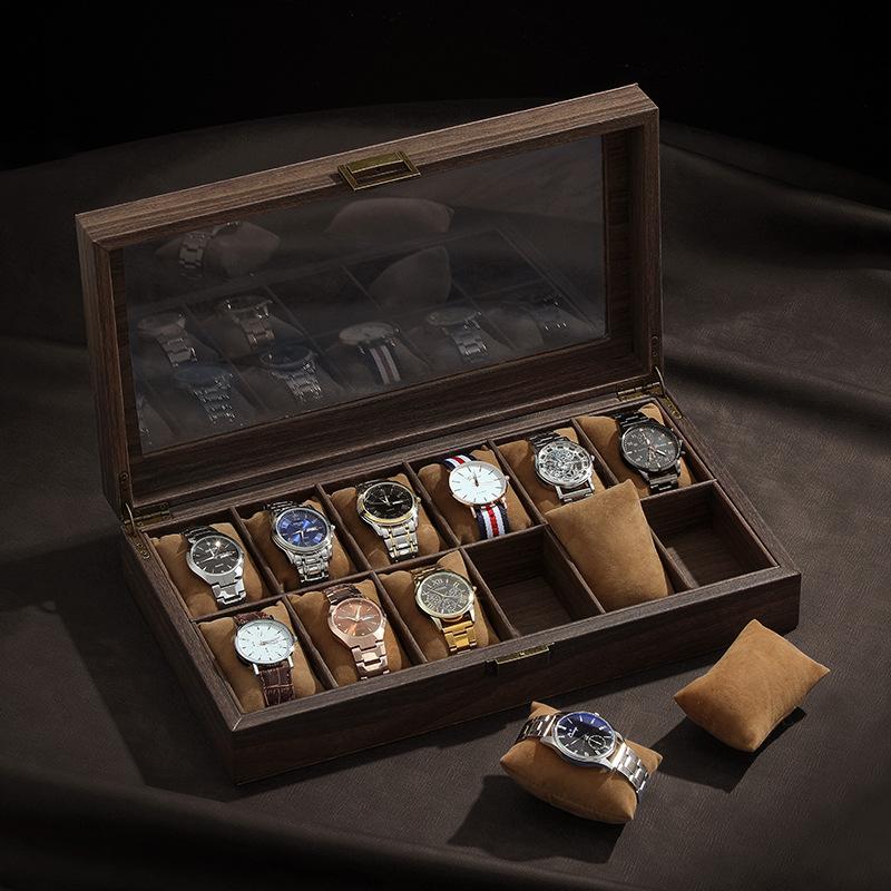 PU Leather Watch Box Organizer Watch Case with Glass Top