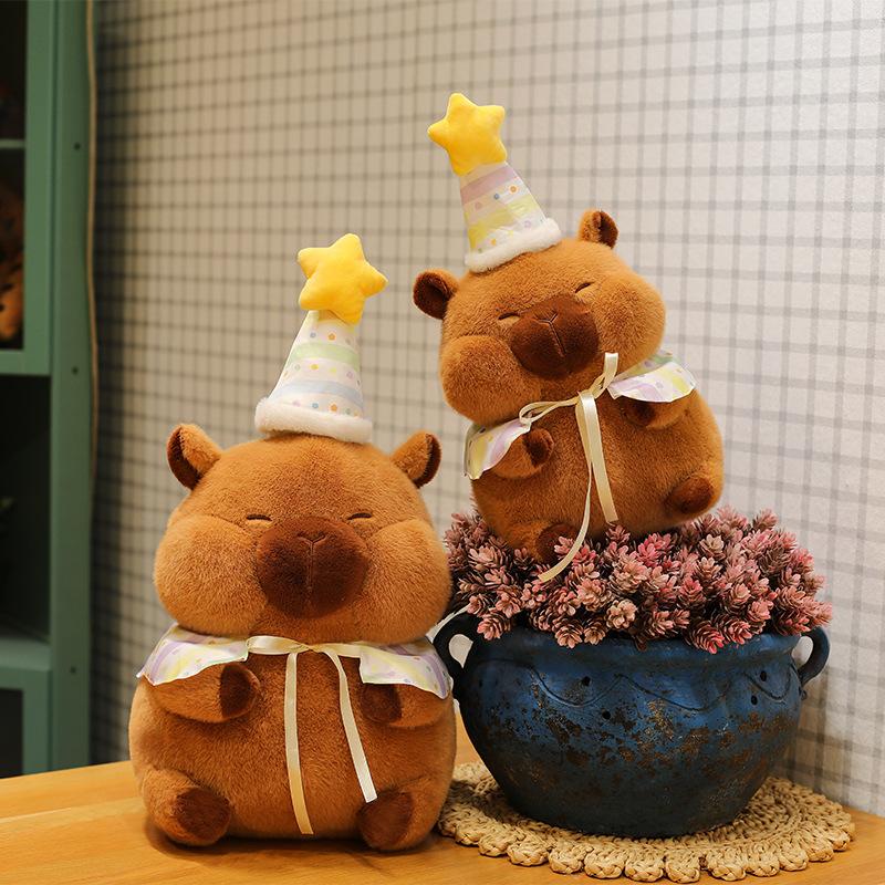 Birthday Capybara Plush Toy Girl Star Hat Doll Party Cloak Kapi Ornaments for Dolls