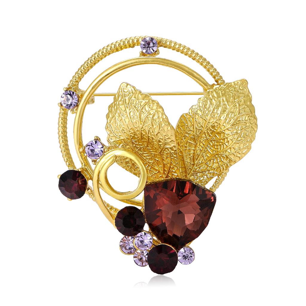 Creative Alloy Rhinestone Leaf Wreath Brooch Niche Versatile Women'S Dress Suit Corsage Jewelry Pin