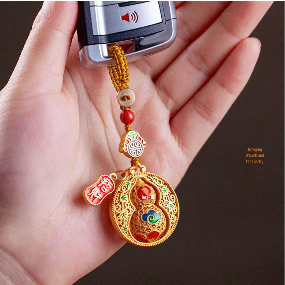 Lucky Gold Gourd & Cat Keychain Pendant Gift for Men and Women