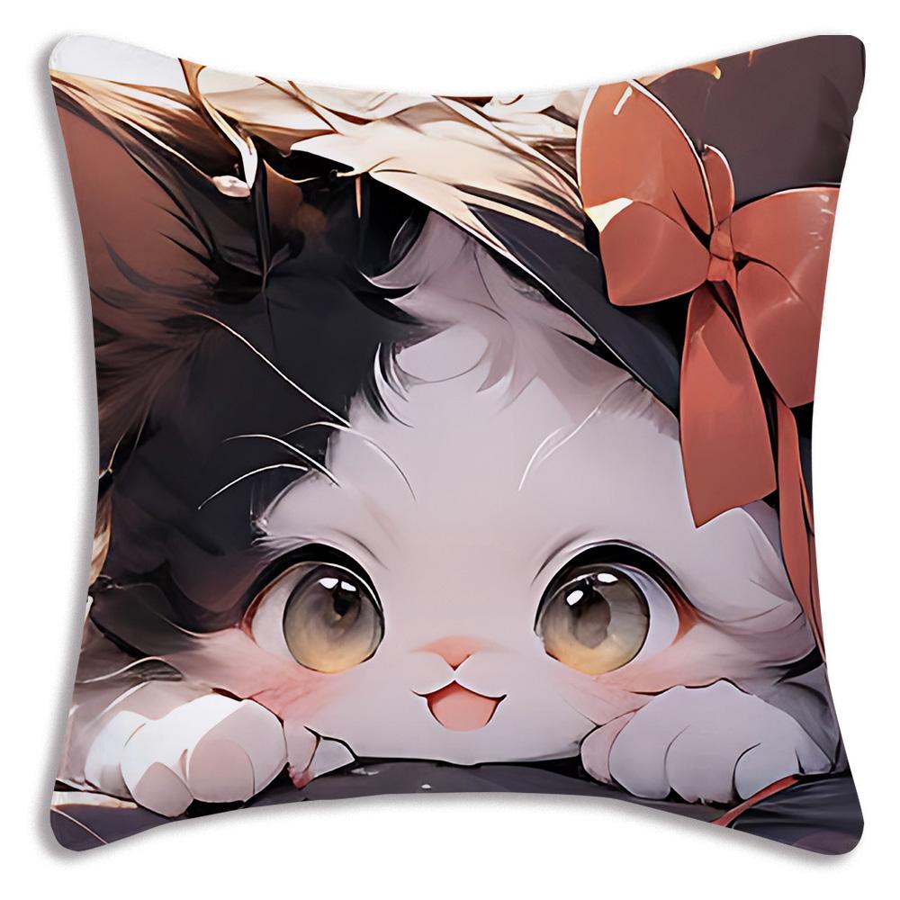 Kawaii Cartoon Cute Cat Gaming Pillow Covers Cartoon Sofa Decorative Home Double-Sided Printing Short Plush Cute Cushion Cover