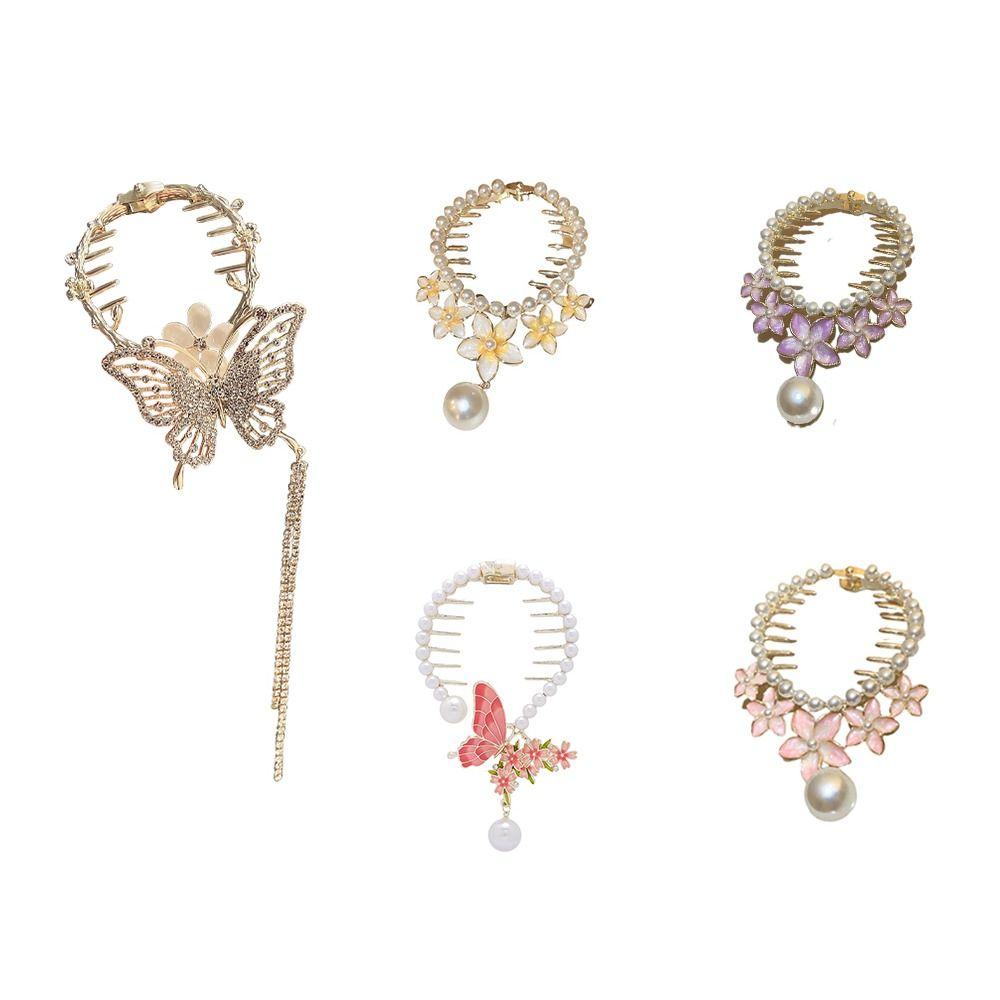 Flower Women Hair Claw Hair Bun Fixed Clip Korean Style Ponytail Buckle Butterfly Pearl Hair Clip