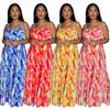 Women's Fashion Sexy Printed Strappy Pleated Wide-Leg Jumpsuit