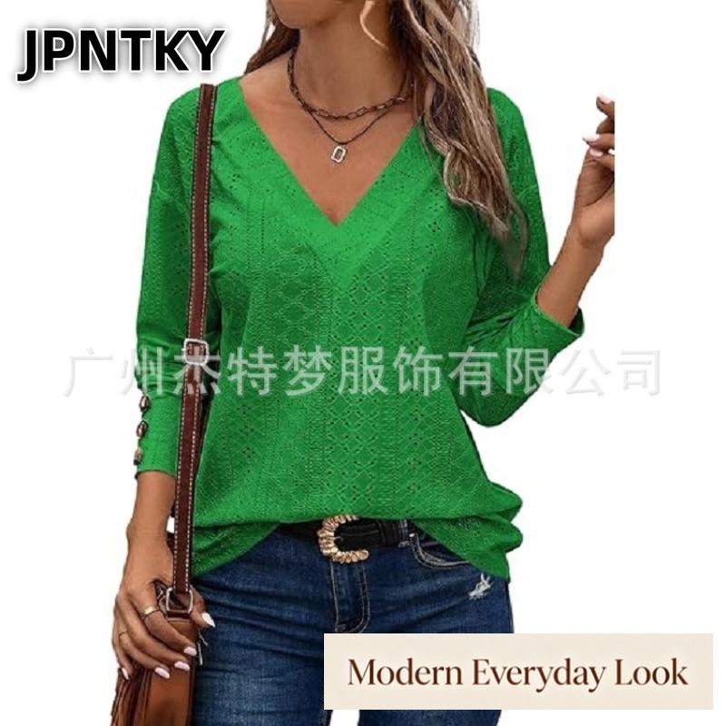 JPNTKY Women's Fashion Casual V-Neck Long Sleeve Blouses & Shirts