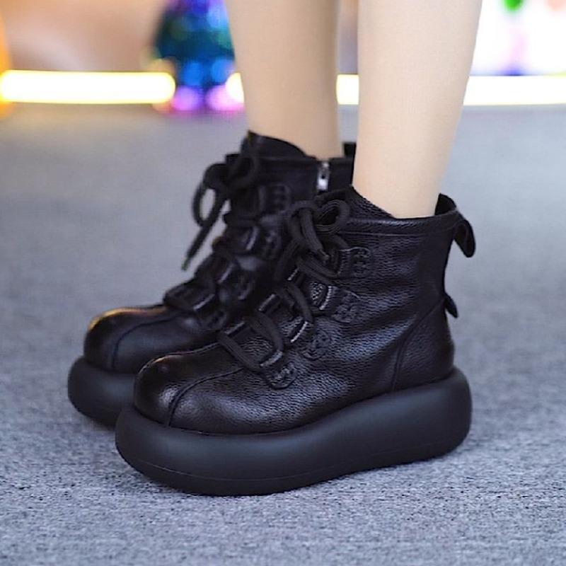 Chaussures Plates à Plateforme Bottines Femme Talons Hauts Chaussures en Cuir Baskets Décontractées Tendance Hiver 2025 Chaussures de Sport Gothiques à Lacets Botas Mujer