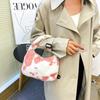 Cute cow print bag for women, autumn/winter new trendy velvet versatile student shoulder underarm plush bag