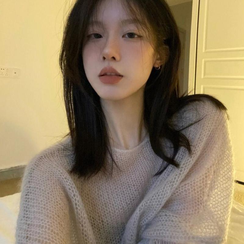 Korean Style Lazy Fashion Knitwear Women's Thin Hollow Out Designed Sweet and Spicy Retro Round Neck Cardigan