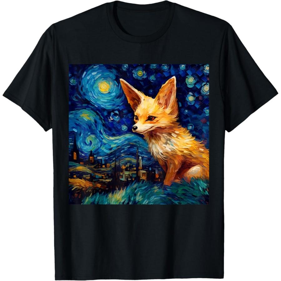 Surreal Starry Night Fennec Fox T-Shirt XXXXXL чёрный
