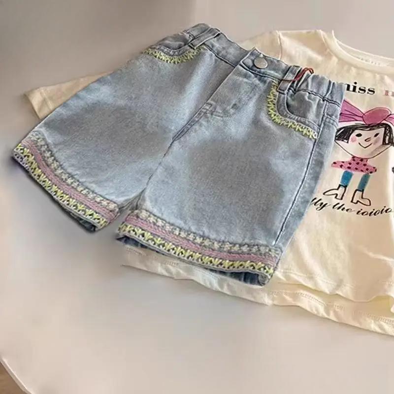 Girls Summer Denim Skirt Cute Korean Style Bow Lace Trim Flared Ruffle Skirt Fashion Toddler Baby Outfit