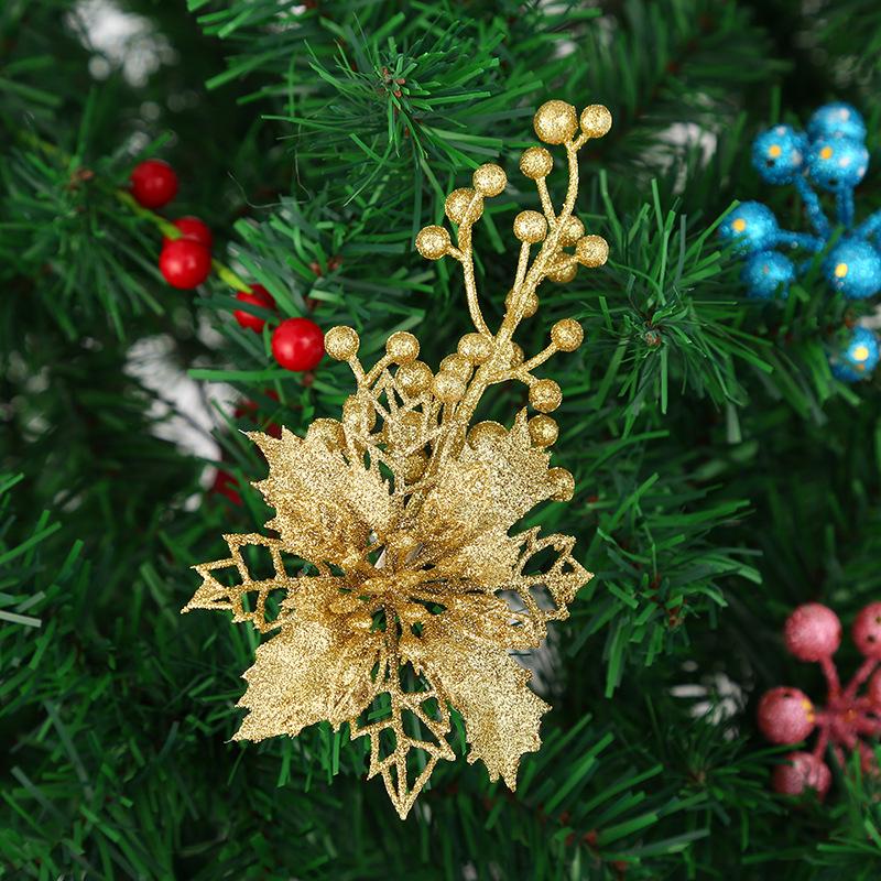 Multi-Color Christmas Flower Ornament with Fruit Skewer for Tree Decoration