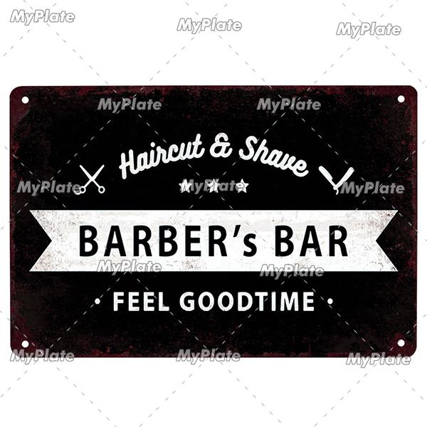 [MyPlate] BARBER BAR Metal Sign Vintage Plaque Tin Sign Plate Wall Decor For Bar Club Man Cave Art Painting Gift