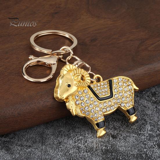 Key Charm Zodiac Keychain with Rhinestones, Sheep Design Bag Pendant, Chinese New Year Lucky Astrology Goat Accessory Charm, Feng Shui Ornament