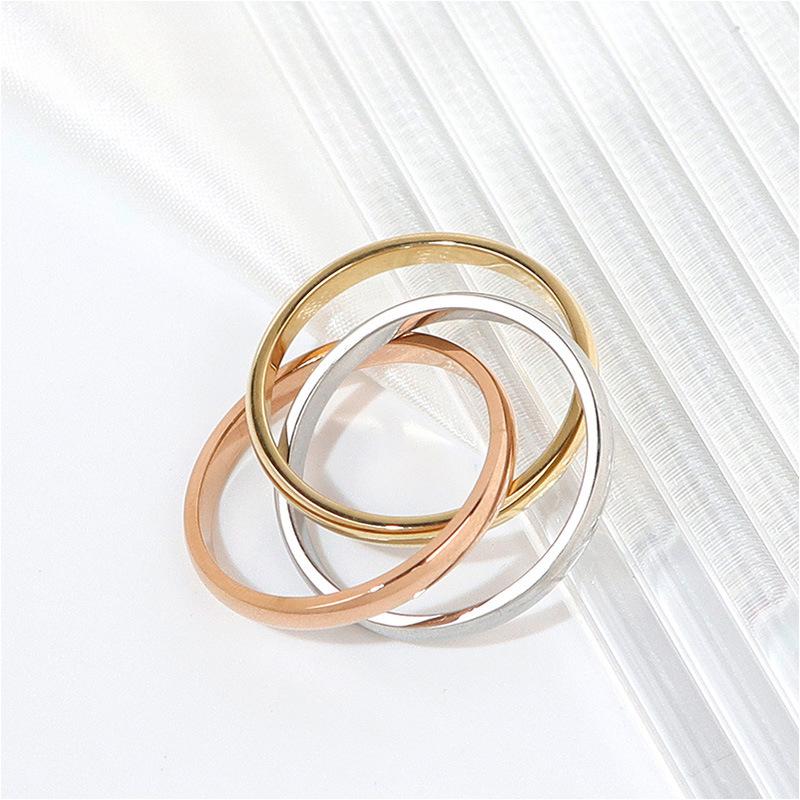 Classic Three-Ring Three-Color Interlocking Ring Female Simple And Versatile Fashion Commuter Ring Titanium Steel Plating
