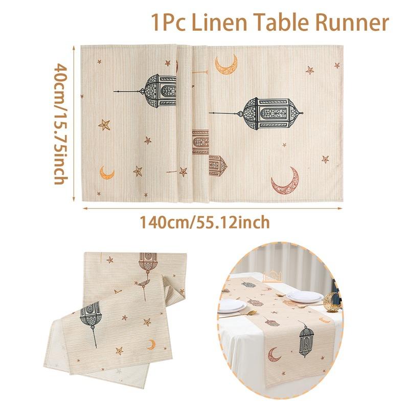 1 Stück Ramadan Eid Mubarak Polyester Tischläufer Party Dekoration Mondlaterne Eid Esstischläufer Ramadan Dekorationen