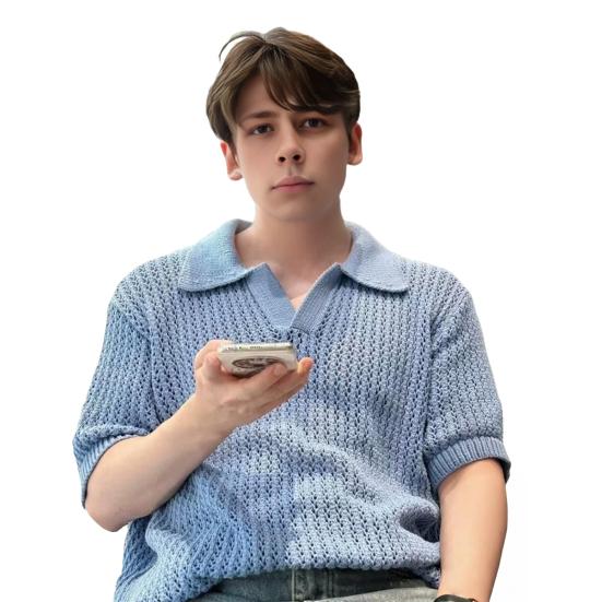 

Мужская трикотажная футболка с вырезом, коротким рукавом и лацканами, свободный повседневный летний топ для уличной вечеринки M синий