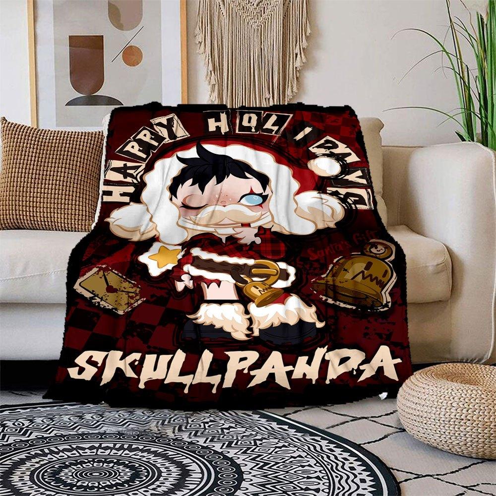 

Happy Holidays! Skullpanda Christmas Poster Art Print Blanket Flannel Throw Blanket for Sofa, Bed, Travel, Camping, Office, Couch, Chair, A 150x180cm