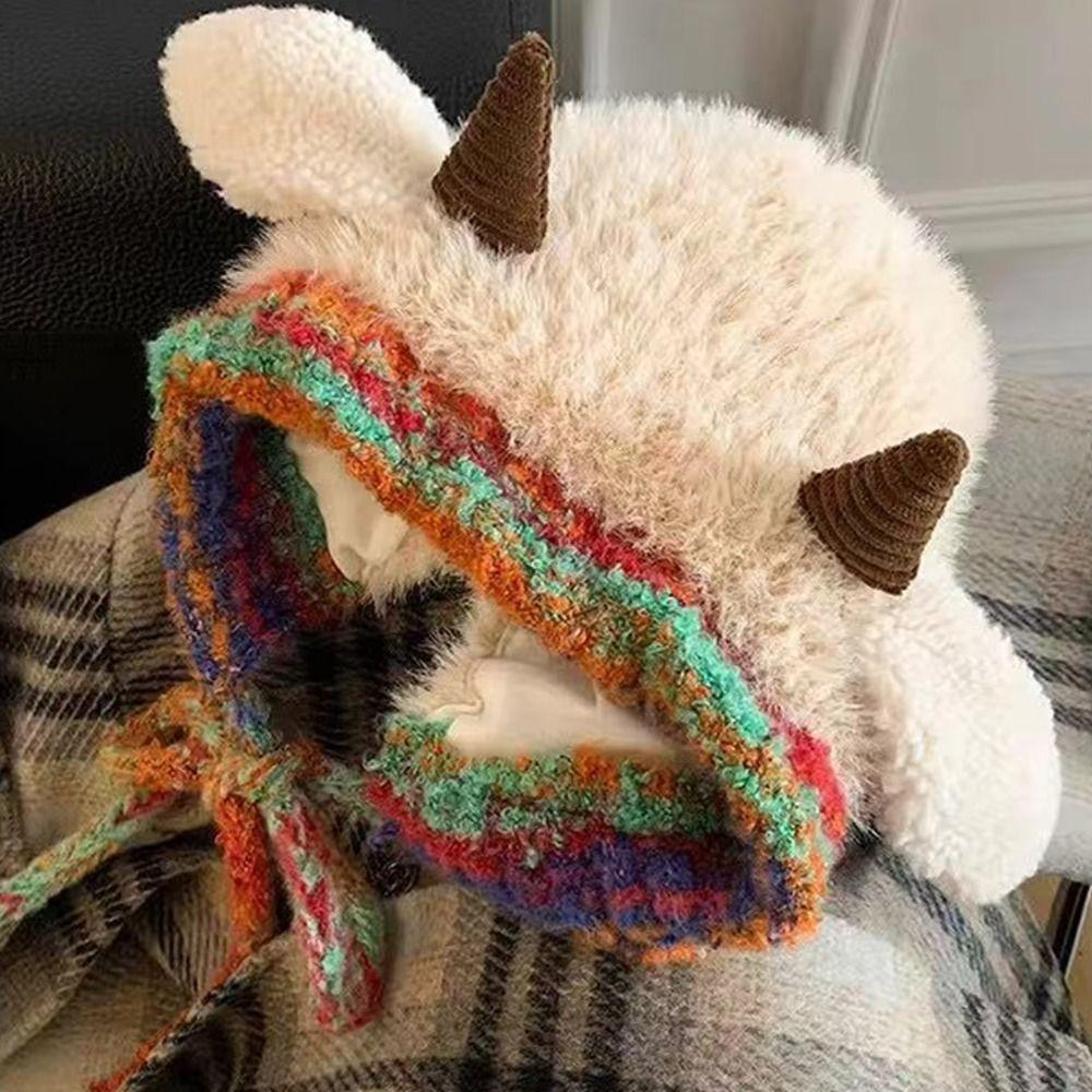 Cartoon Lamb Beanie Hat Soft Women Fluffy Hat Gifts Ear Protection Hat Autumn and Winter