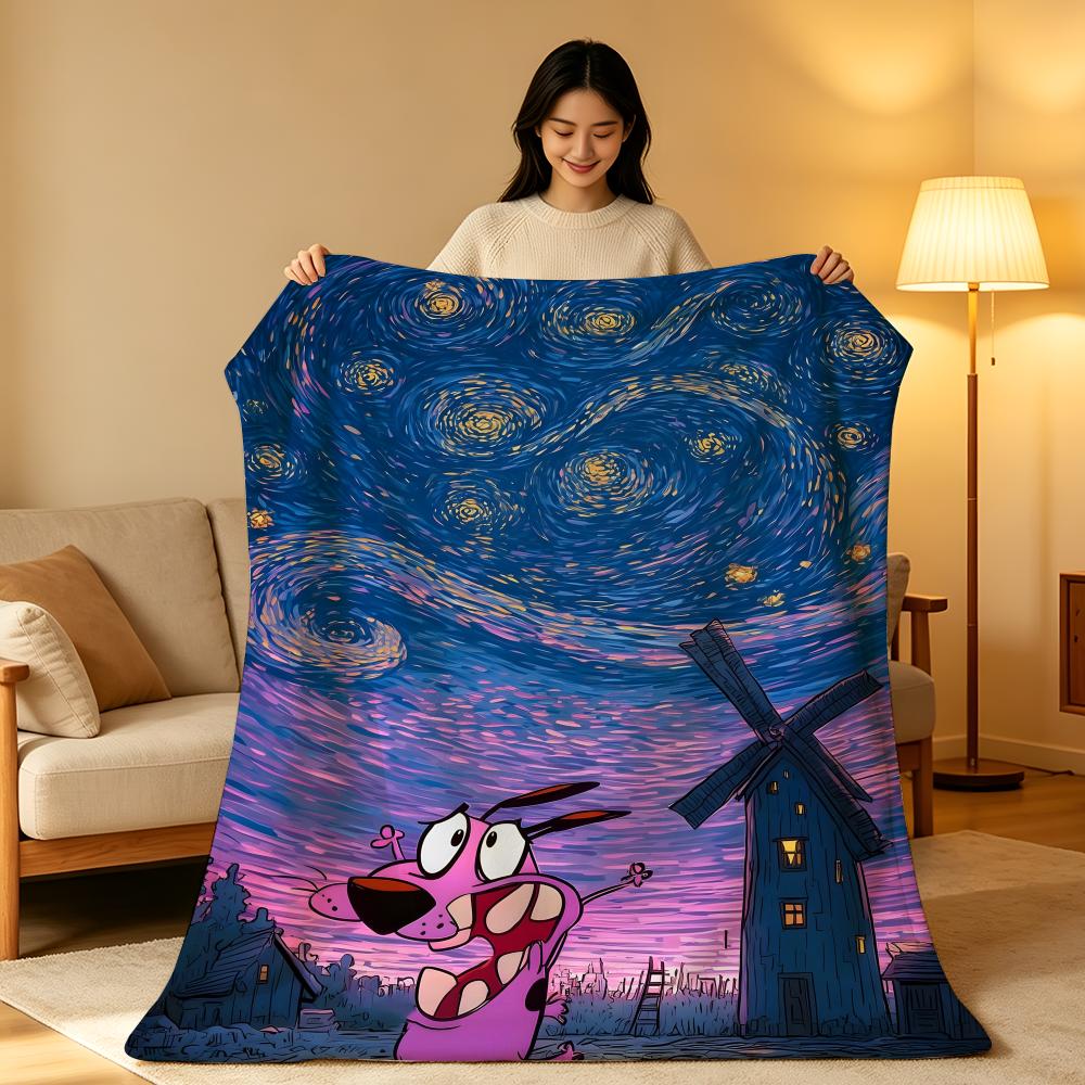 Cartoon C-Courage.t-the.C-Cowardly.D-Dog Throw High-Density Short Plush Blanket Soft Skin-Friendly for Sofa Nap Room