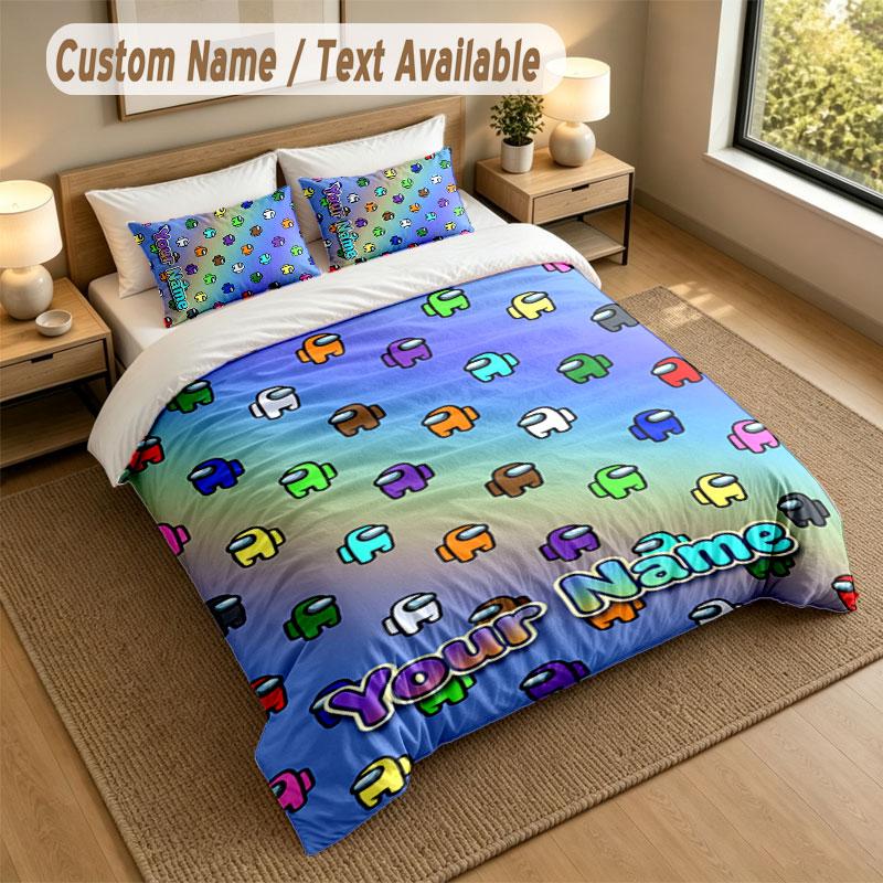 Bedding Set 1 Duvet Cover 2 Pillowcases Among Us Print Soft Bed Linen Bedroom Decor