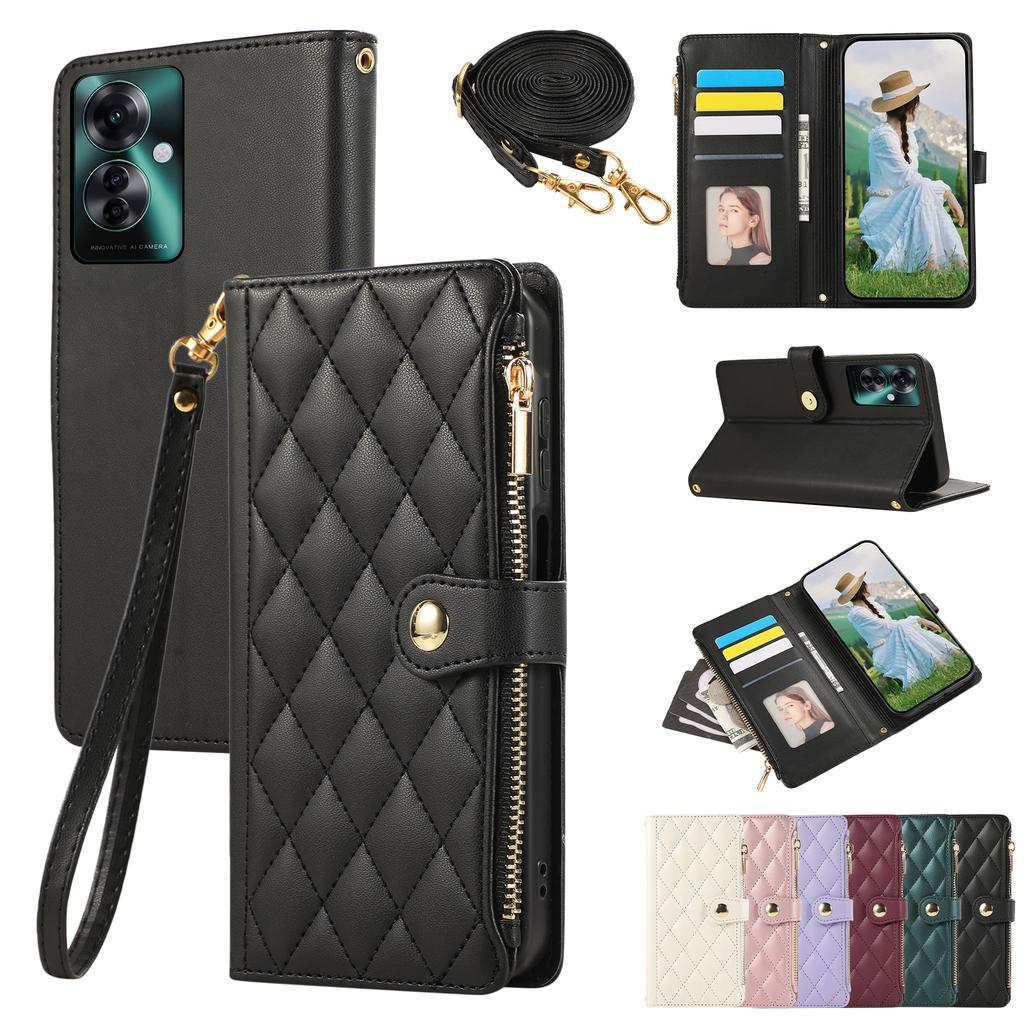 Crossbody Cards Solt Wallet Zipper Bag Leather Case For OPPO A79 A58 A78 A98 A53 A77 A57 A54 A55 Reno 12 Pro 11 F 10 Strap Cover