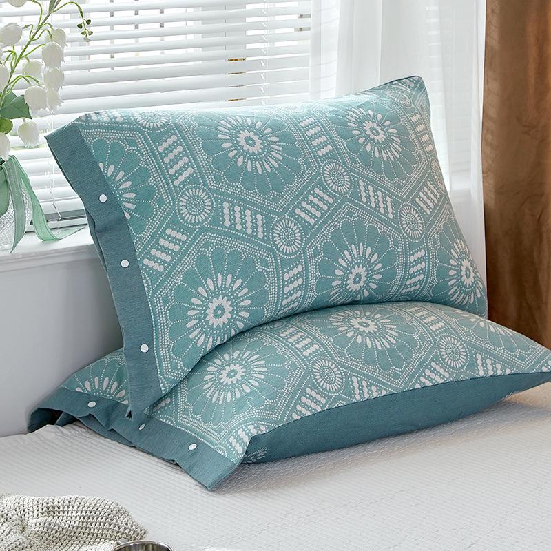 Pure Cotton Gauze Pillowcase with Snap Buttons, Summer Full Wrap, 40x60cm Latex or 48x74 Pillow Size. Single Pack.