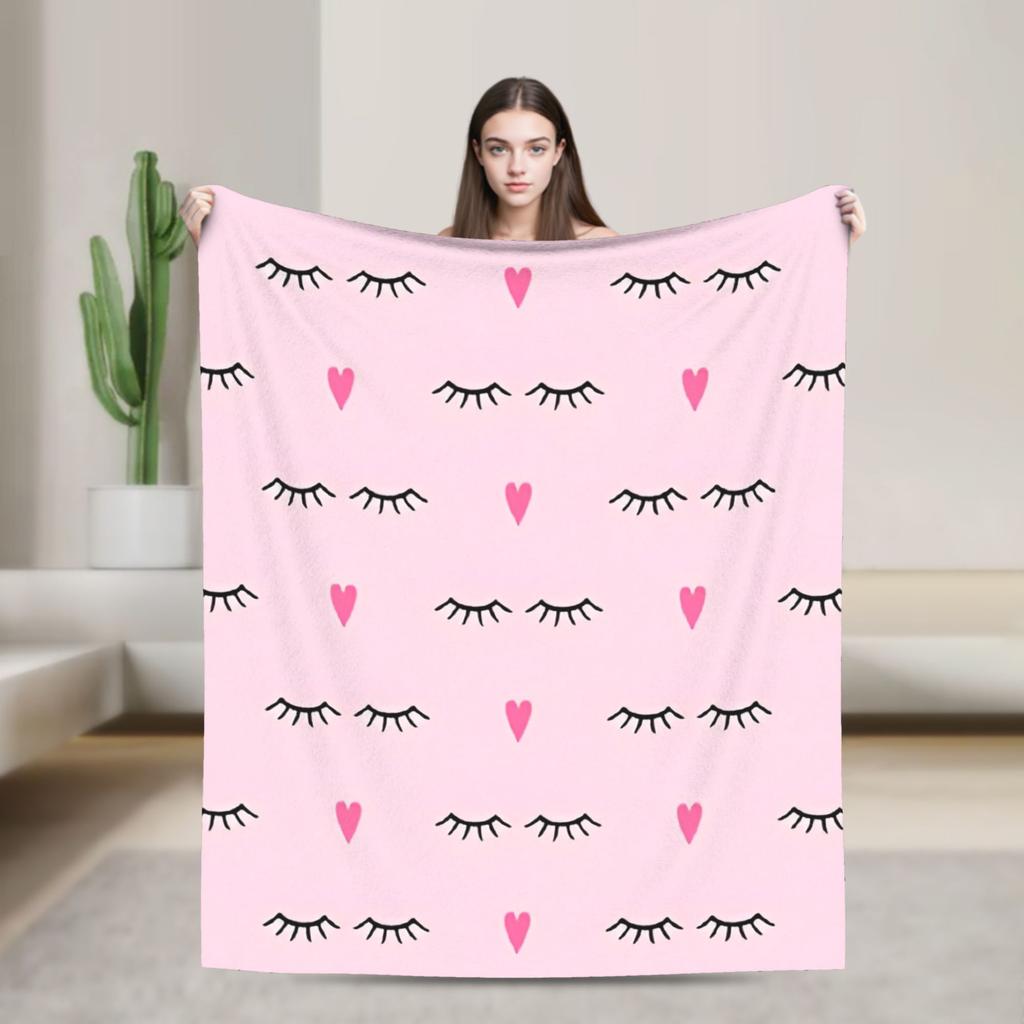 Beauty Eyelash Blanket Cartoon Fuzzy Vintage Warm Throw Blankets for Home Restaurant Decoration