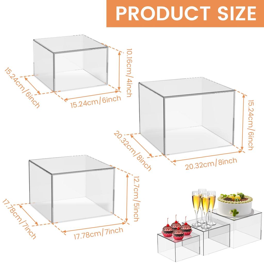 3Pcs Acrylic Buffet Riser Food Display Stands Stackable Desktop Food Stand Dessert Cake Buffet Party Display Decorating Box