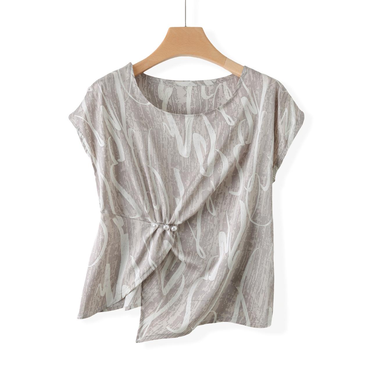 

Elegant Summer Breathable Printed Short Sleeve Top for Young and Middle-aged Mothers XL (recommended for under 105 jin)