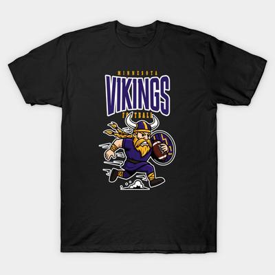 Men Black Print T-shirt Minnesota Vikings Football No-Cut Transfer Paper Print Cotton Tshirt