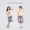 Girls' Soft Denim Shorts with Fruit Embroidery