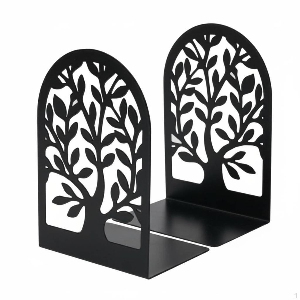 Metal Bookend Pair Arched Treetop Cutout Black Bookends Arc Dead Tree
