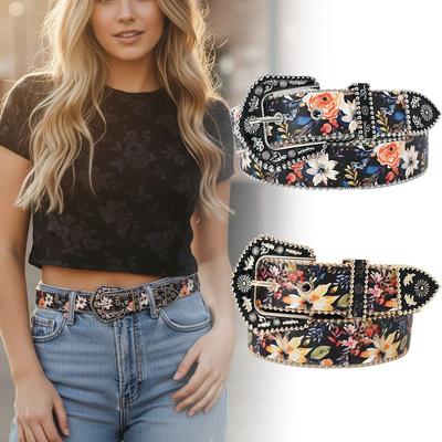 Vintage Gesneden Metalen Gesp Riemrand Kralen PU Leer Riem Tailleband Dames Accessoires