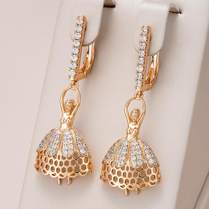 Romantic Ballet Long Dangle Earrings Fashion  Rose Gold Color With Natural Zircon Accessories Women Daily Jewelry