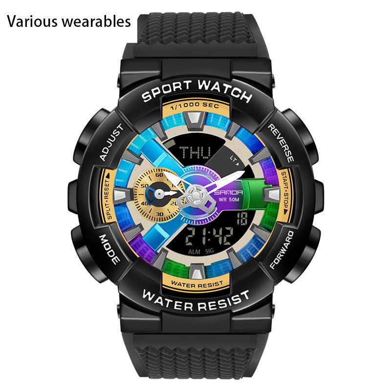 Reloj electrónico con movimiento sincrónico y doble pantalla para hombre, con función de luz manual y personalidad creativa.