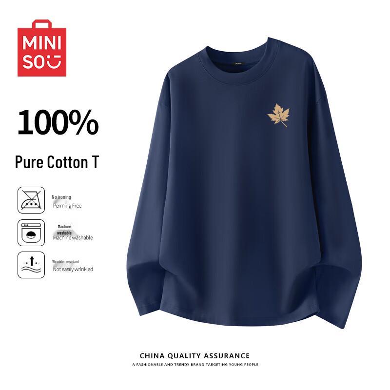 MINISO Unisex Heavyweight Pure Cotton Long Sleeve Crew Neck T-Shirt
