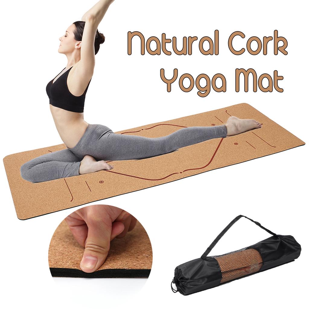 Natural Cork TPE Yoga Mat Non Slip Gym Exercise Workout Pads W//Position Line