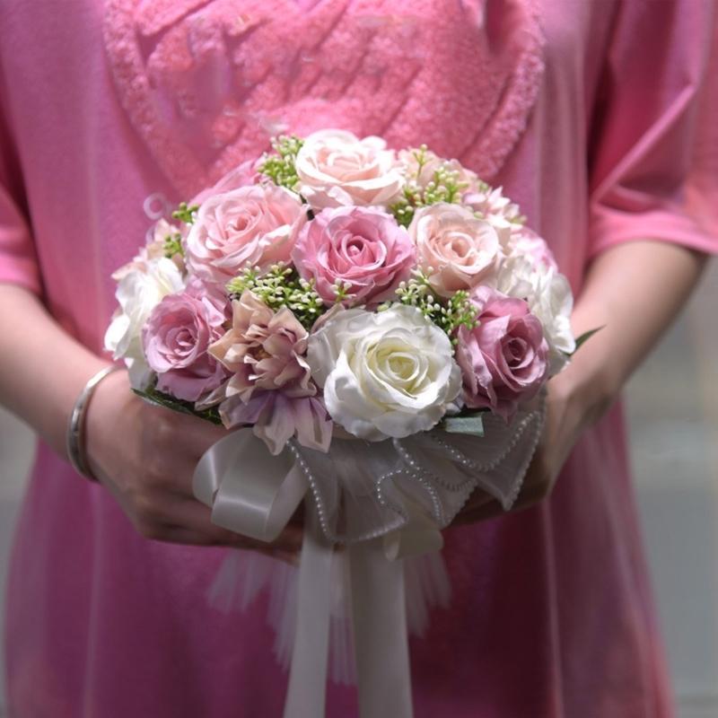 Realistic Multicolor Rose Bouquet Romantics Bridesmaids Flower Arrangement for Wedding Ceremony