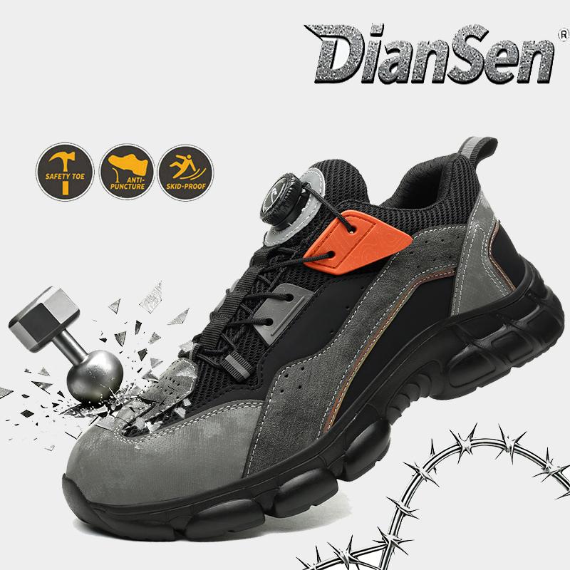 Men's Lightweight Safety Work Shoes with Rotating Buckle -Anti-smash Steel Toe Safety Boots Durable & Comfortable for Industrial