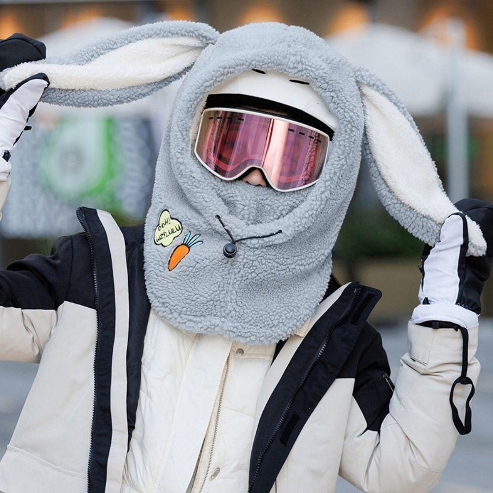Cartoon Masks Hood Beanies Solid Color Fleece Pullover Cap Fashion Helmet Hat  Winter