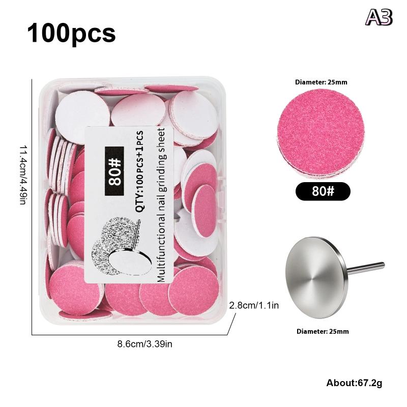 Nail Art Sanding Polish Paper Discs With Metal Nail Bearing Replaceable Self-Adhesive Sandpaper Discs Repair Manicure Pedicure